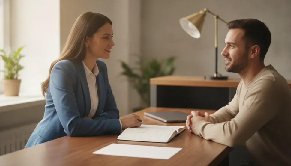 Passport specialist helping a traveler schedule a passport appointment