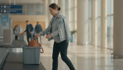Traveler moving through an airport security checkpoint during a TSA PreCheck application guide