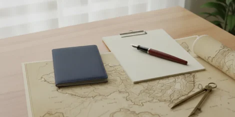 U.S. passport and travel documents arranged beside a map while planning a trip to China